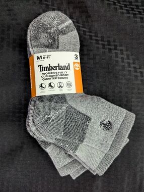 Timberland Heathered Gray Women's Fully Cushioned Quarter Boot Socks 3Pack.